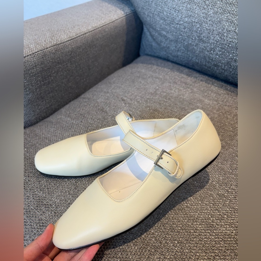 THE ROW Ava Leather Mary Jane Ballet Leather Flats Ivory White Snow White US 8 - Picture 11 of 13